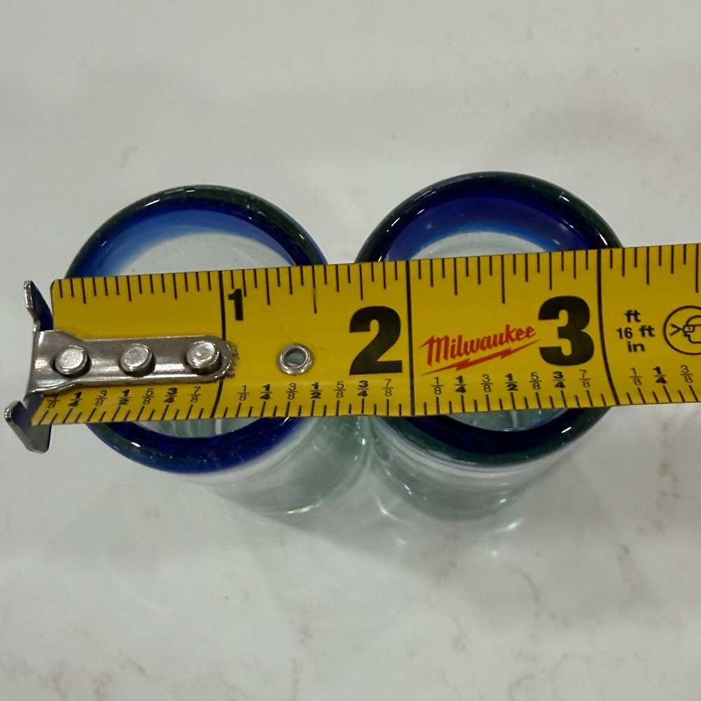 3/$25 Set of 2 Blue Rimmed Tall Shot Glasses - Picture 6 of 6